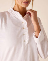 MERSEA Josephine Long Sleeve Ruffle Henley in White