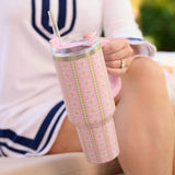 Laura Park Rosemary Stripe Pink 40oz Travel Tumbler