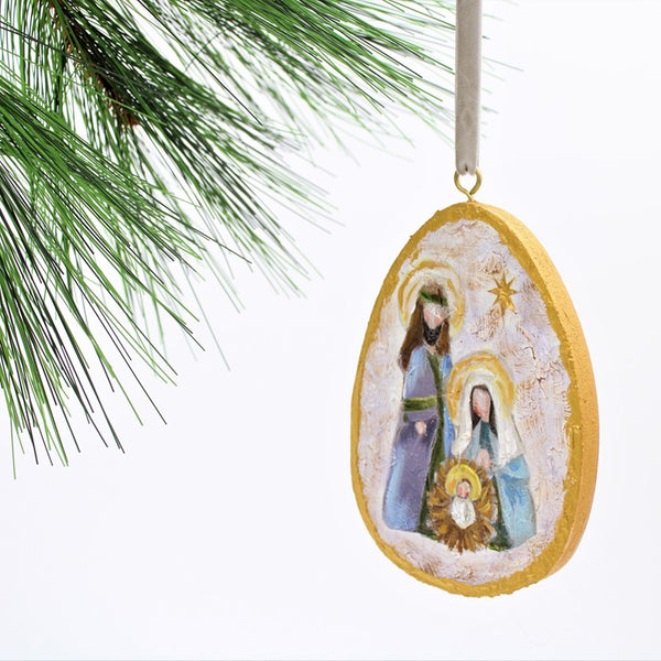 3.5x5" Handpainted Oval Holy Family Ornament ©Candice Boatright