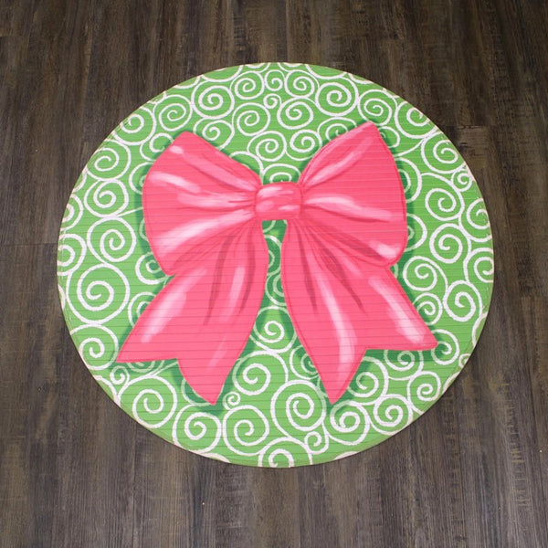 Pink Bow Round Bamboo Mat