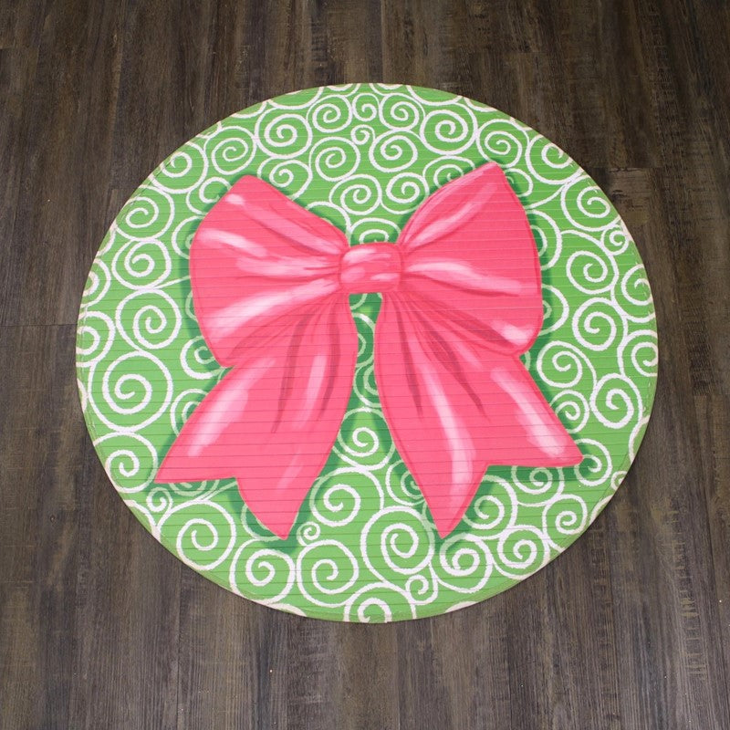 Pink Bow Round Bamboo Mat