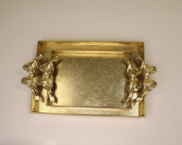 Gilded Gold Metal Tray with Bow Handles