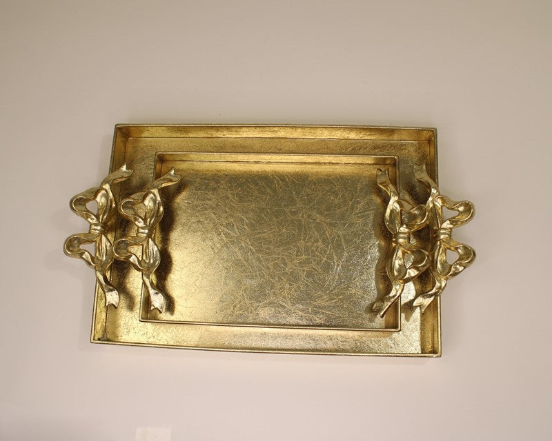 Gilded Gold Metal Tray with Bow Handles