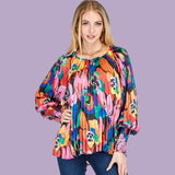 Blooming Art Pleated Bishop Sleeve Top