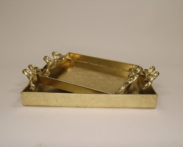 Gilded Gold Metal Tray with Bow Handles
