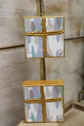 4x1.5x4" Handpainted Canvas Tabletop, Cross, Pale Blue/Gold