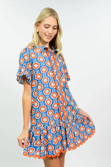 Scalloped Shirt Dress in Blue and Orange