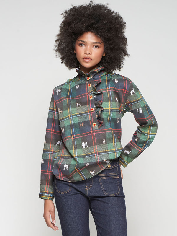 Vilagallo Plaid Dog Shirt with Heart Buttons