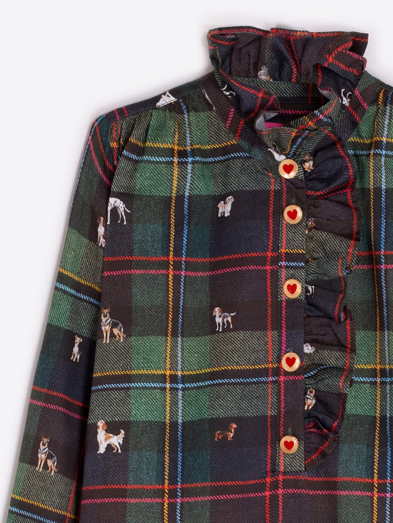 Vilagallo Plaid Dog Shirt with Heart Buttons