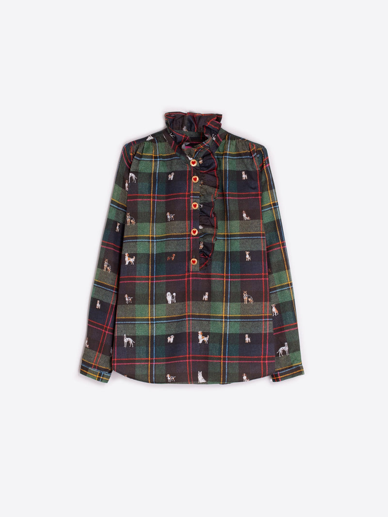 Vilagallo Plaid Dog Shirt with Heart Buttons