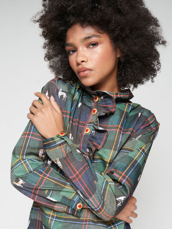 Vilagallo Plaid Dog Shirt with Heart Buttons