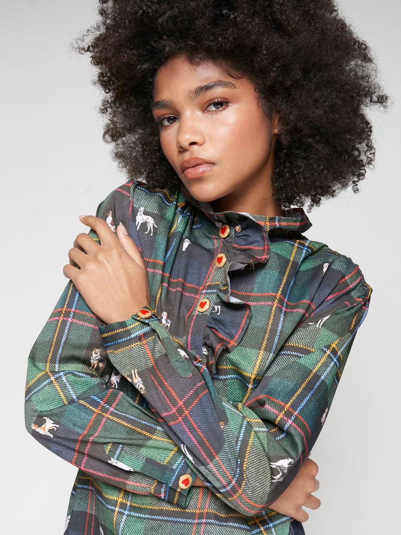 Vilagallo Plaid Dog Shirt with Heart Buttons