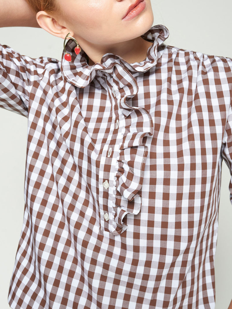 Vilagallo Chocolate Plaid Blouse