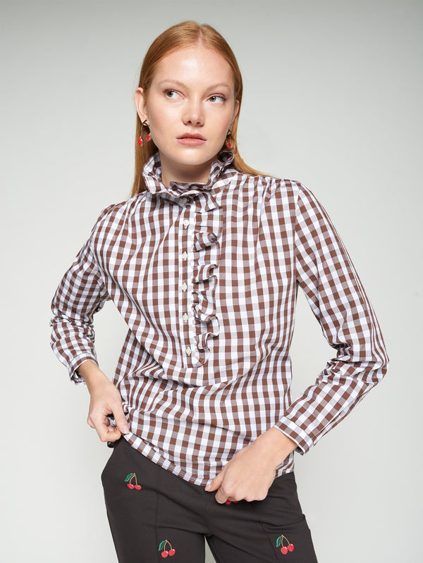 Vilagallo Chocolate Plaid Blouse