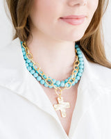Susan Shaw Matte Turquoise Multi-Strand Cross Necklace