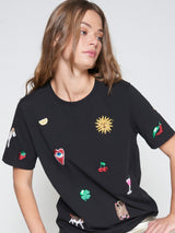 Vilagallo Black Embroidered Tee