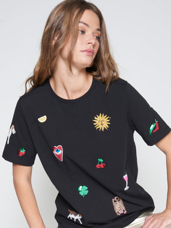 Vilagallo Black Embroidered Tee
