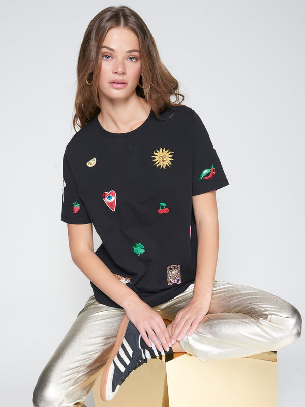 Vilagallo Black Embroidered Tee