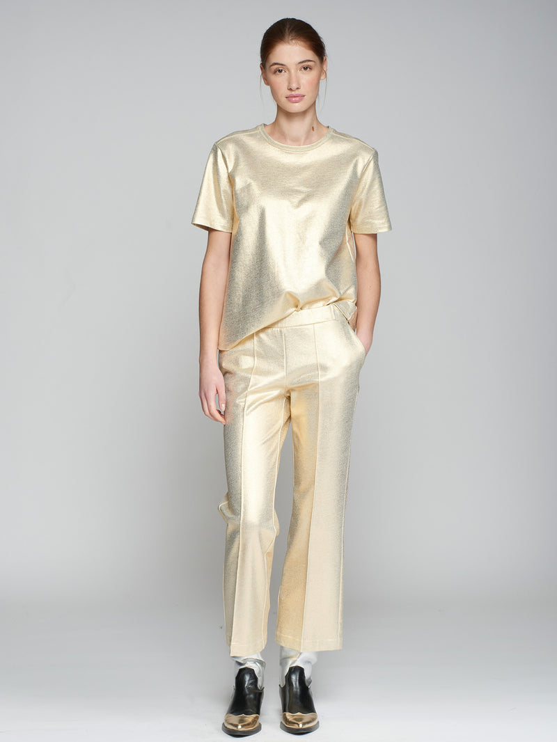 Vilagallo Amalia Metallic Gold Stretch T-Shirt