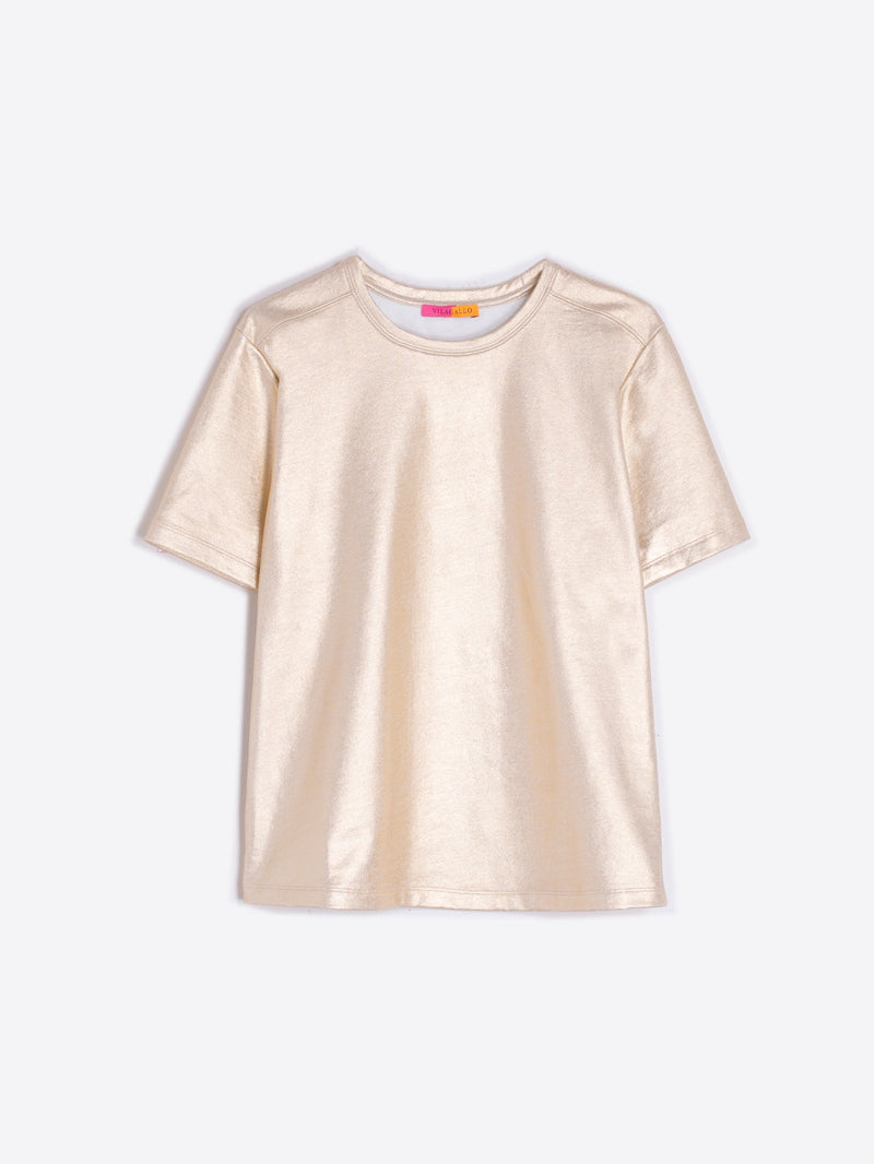 Vilagallo Amalia Metallic Gold Stretch T-Shirt