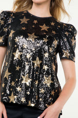 Black Sequin Gold Star Top