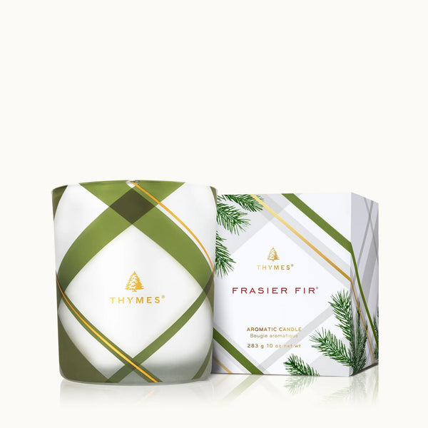 Thymes Frasier Fir Medium Frosted Plaid Candle 10oz