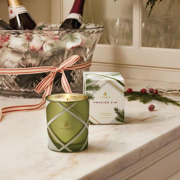 Thymes Frasier Fir Frosted Plaid Candle 6.5oz