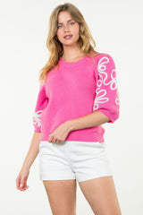 Pink Short Sleeve Bow Sleeve Sweater