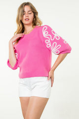 Pink Short Sleeve Bow Sleeve Sweater