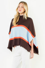 Colorblock Poncho in Brown