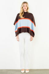 Colorblock Poncho in Brown