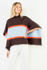 Colorblock Poncho in Brown