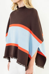 Colorblock Poncho in Brown