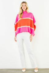 Colorblock Poncho in Pink