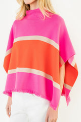 Colorblock Poncho in Pink