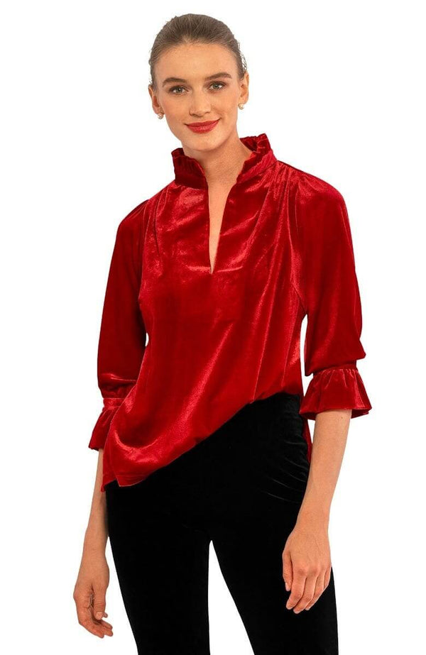 Gretchen Scott Ruffleneck Tunic (Red or Green)