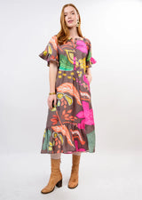 Brown and Pink Patio Midi Dress