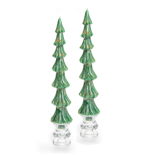 Mackenzie Childs Tree Dinner Candles 12" Green - Set of 2