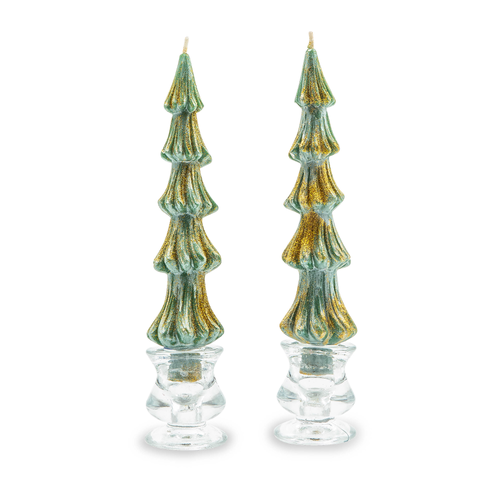 Mackenzie Childs 8" Tree Dinner Candles in Green - Set of 2