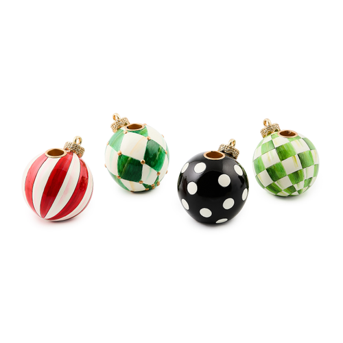 Mackenzie Childs Check It Out Ornament Candle Holders - Set of 4