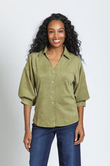 Faux Suede Blouse with Blouson Sleeve