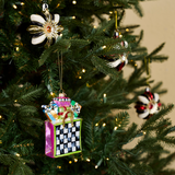 Mackenzie Childs Confetti Shopping Bag Glass Ornament