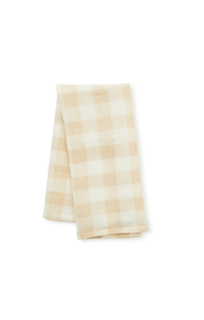 Mackenzie Childs Tan Check Linen Dish Towel