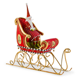 Mackenzie Childs Patience Brewster Dash Away Sitting Santa & Sleigh Figure Set