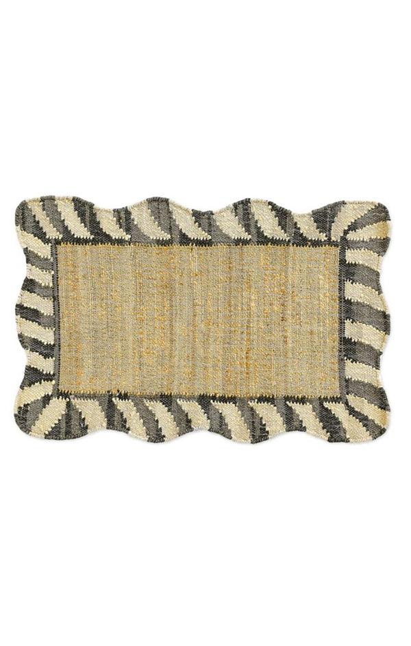 Mackenzie Childs Jute scalloped black and white 2' x 3' rug