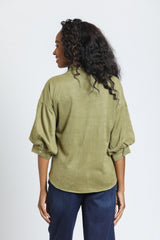 Faux Suede Blouse with Blouson Sleeve