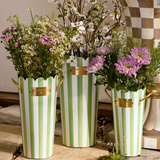 Mackenzie Childs Grass Green Stripe Flower Bucket (Three Size Options)