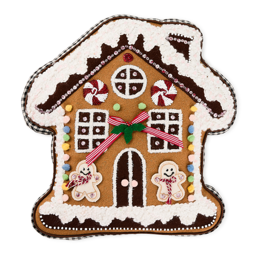 Mackenzie Childs Gingerbread House Shaped Throw Pillow
