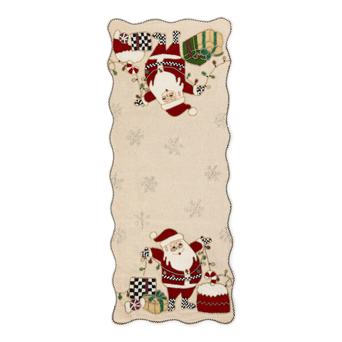 Mackenzie Childs Santa with Tree Lights Beaded Table Runner