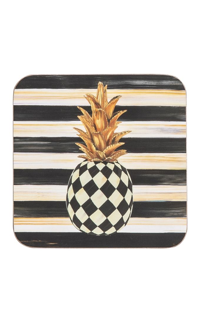 Mackenzie Childs Pineapple Cork Back Coasters - Set of 4